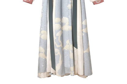 Short-Sleeve Plain Hanfu Top / Long-Sleeve Floral Print Top / Leaf Print Shawl / Spaghetti Strap Pleated Dress