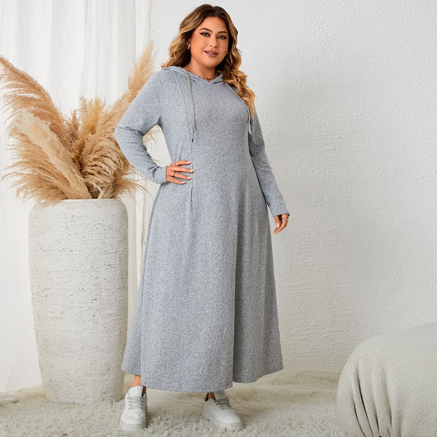 Long Sleeve Hoodie Style A-Line Maxi Dress
