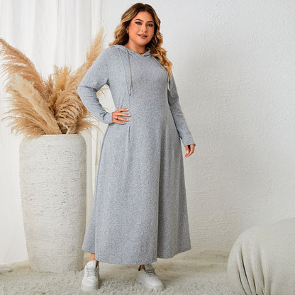 Long Sleeve Hoodie Style A-Line Maxi Dress