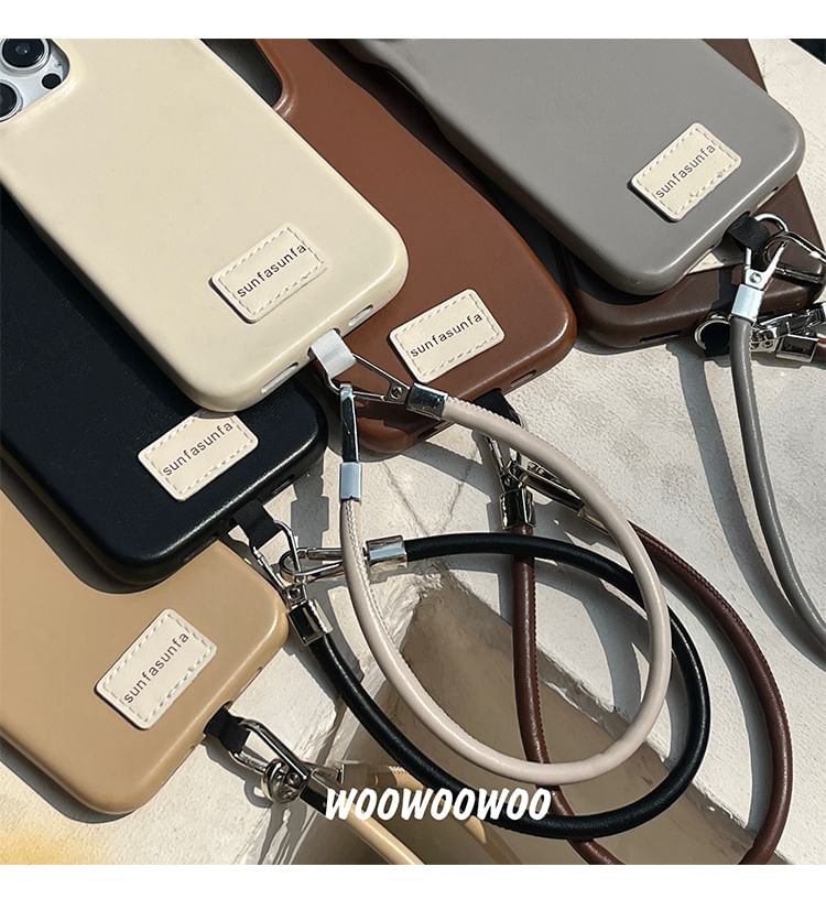 Lettering Applique Faux Leather Phone Case