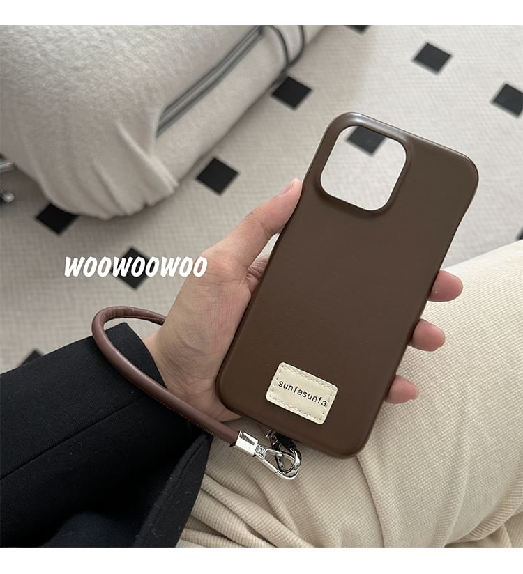 Lettering Applique Faux Leather Phone Case