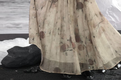 Queen Anne Neckline Print Long Sleeve A-Line Maxi