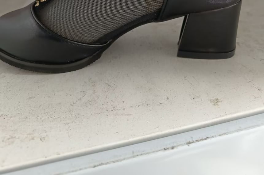 Pointed Panel Chunky Ankle Trim Lace Boots Mesh Heel