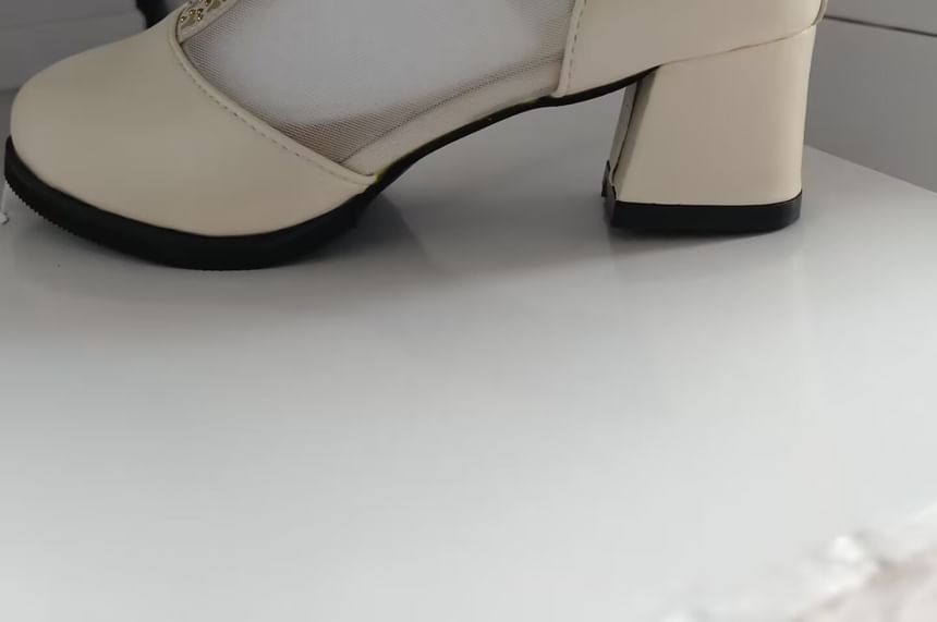 Pointed Panel Chunky Ankle Trim Lace Boots Mesh Heel