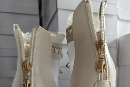 Pointed Panel Chunky Ankle Trim Lace Boots Mesh Heel