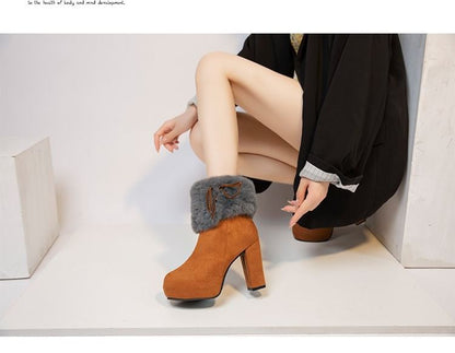 Fluffy Platform Ankle Chunky Trim Boots Heel