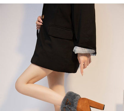 Fluffy Platform Ankle Chunky Trim Boots Heel