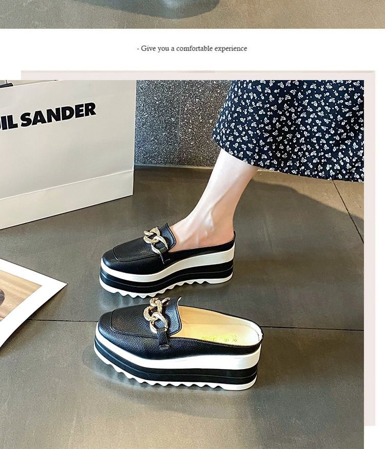 Chain Mules Detail Loafer Platform