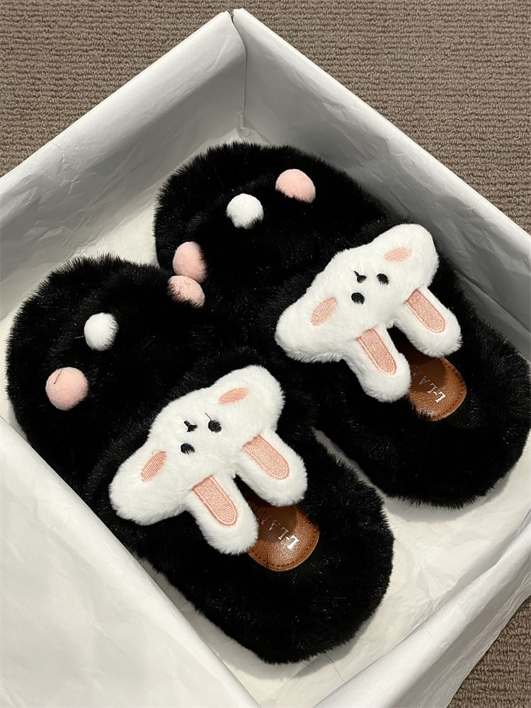 Rabbit Accent Fluffy Slide Sandals