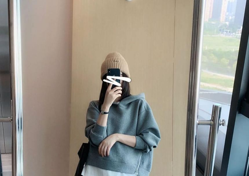 Long-Sleeve Hoodie Paired with High-Rise A-Line Skirt