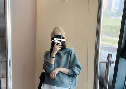 Long-Sleeve Hoodie Paired with High-Rise A-Line Skirt