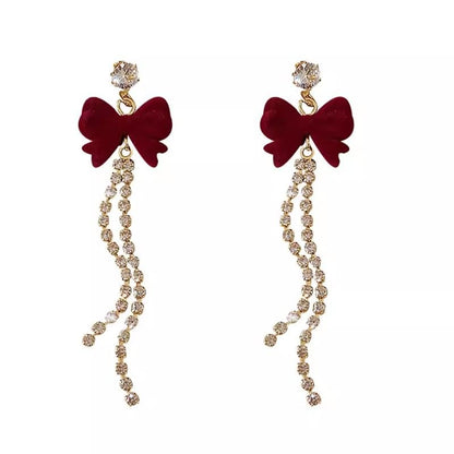 Flocking Bow Rhinestone Alloy Threader Earring