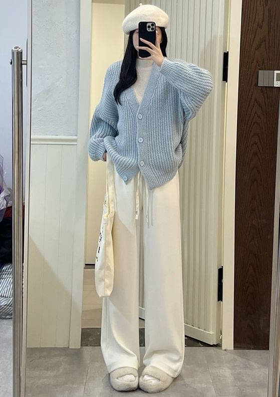 Corduroy High Waist Drawstring Wide Leg Pants