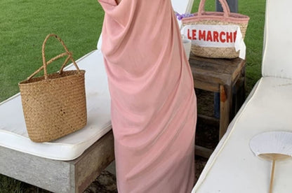 Spaghetti Strap Plain Maxi Sheath Dress