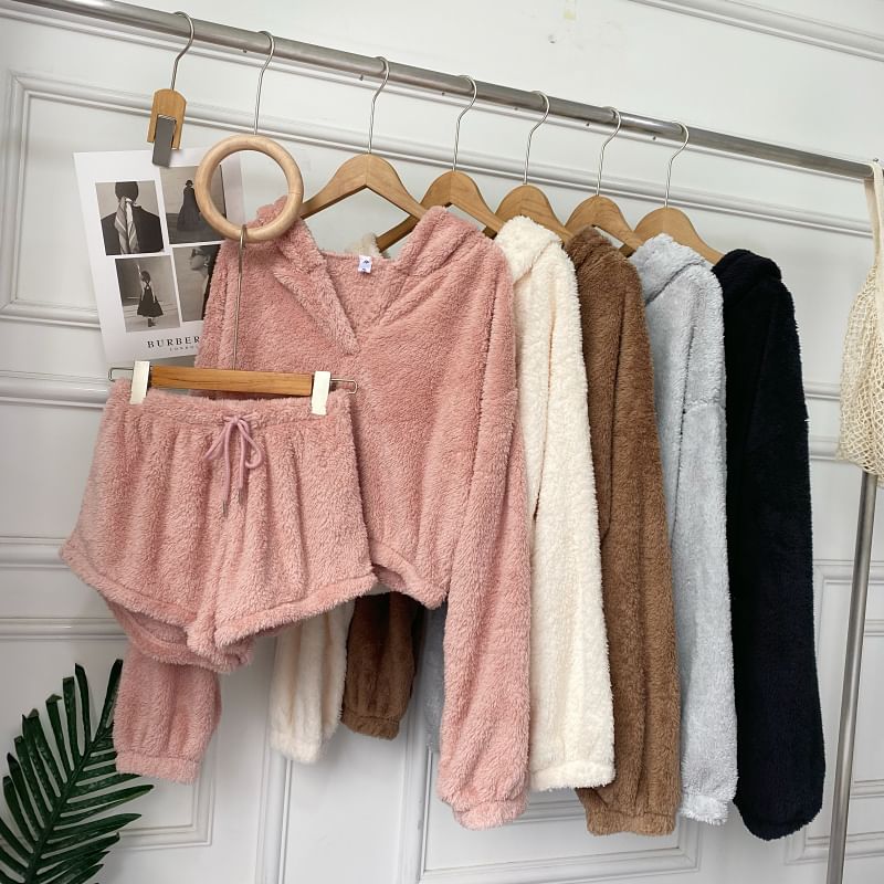 Ensemble : sweat à capuche oversize uni à oreilles d'ours + short à taille élastique