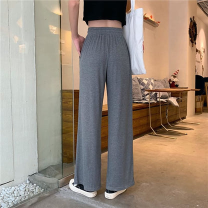 High Rise Plain Loose-Fit Wide-Leg Pants