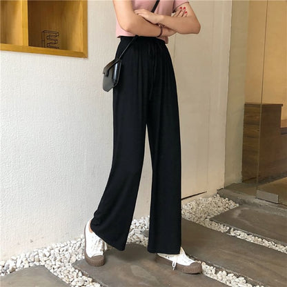 High Rise Plain Loose-Fit Wide-Leg Pants