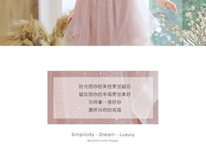 [2XL-6XL] Puff Sleeve Sweetheart Neckline Sequined Ruffled Mesh A-Line Evening Gown