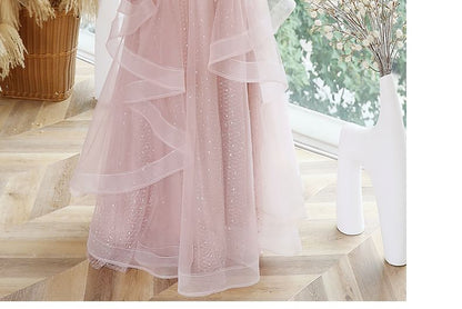 Sleeve Puff Gown Ruffled Sequined Size Neckline Sweetheart Mesh Evening Plus A-Line