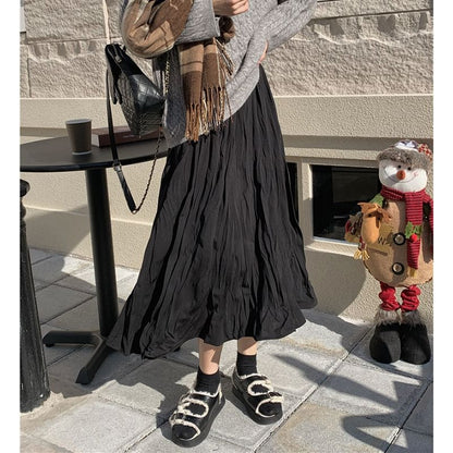 High Rise Plain Shirred Midi A