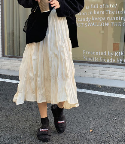 High Rise Plain Shirred Midi A