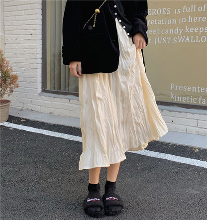 High Rise Plain Shirred Midi A