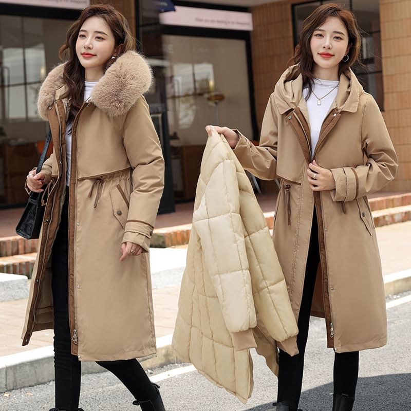 Fluffy Hooded Plain Puffer Coat