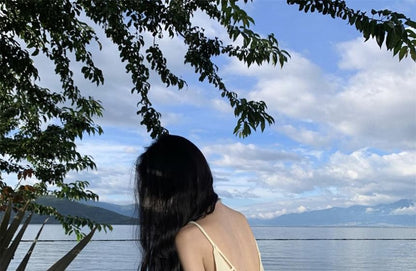 Spaghetti Strap Scoop Neck Plain Open Back Maxi A-Line Dress