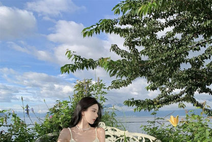 Spaghetti Strap Scoop Neck Plain Open Back Maxi A-Line Dress