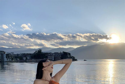 Halter Neck Tie Dye Smocked Open Back Maxi A-Line Dress