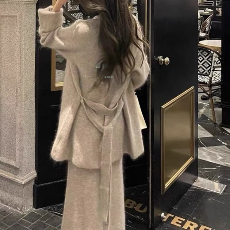 Long Cardigan with Sleeveless Knit Smock Maxi