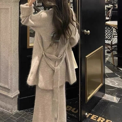 Long Cardigan with Sleeveless Knit Smock Maxi