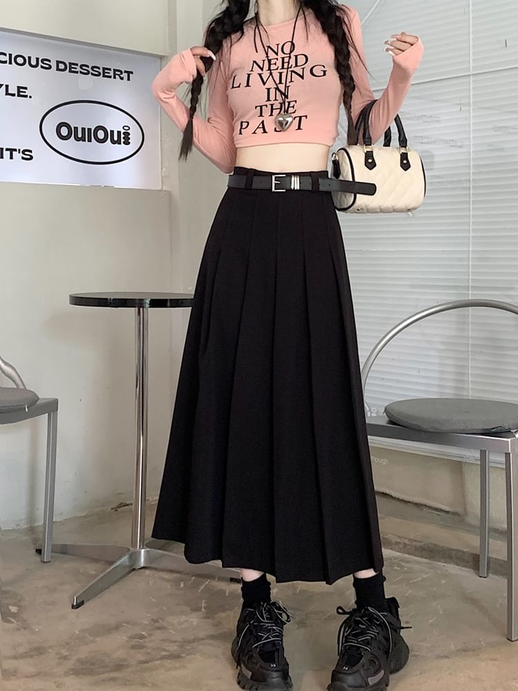 High-Rise Belted A-Line Pleated Skirt Ensemble