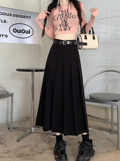 High-Rise Belted A-Line Pleated Skirt Ensemble