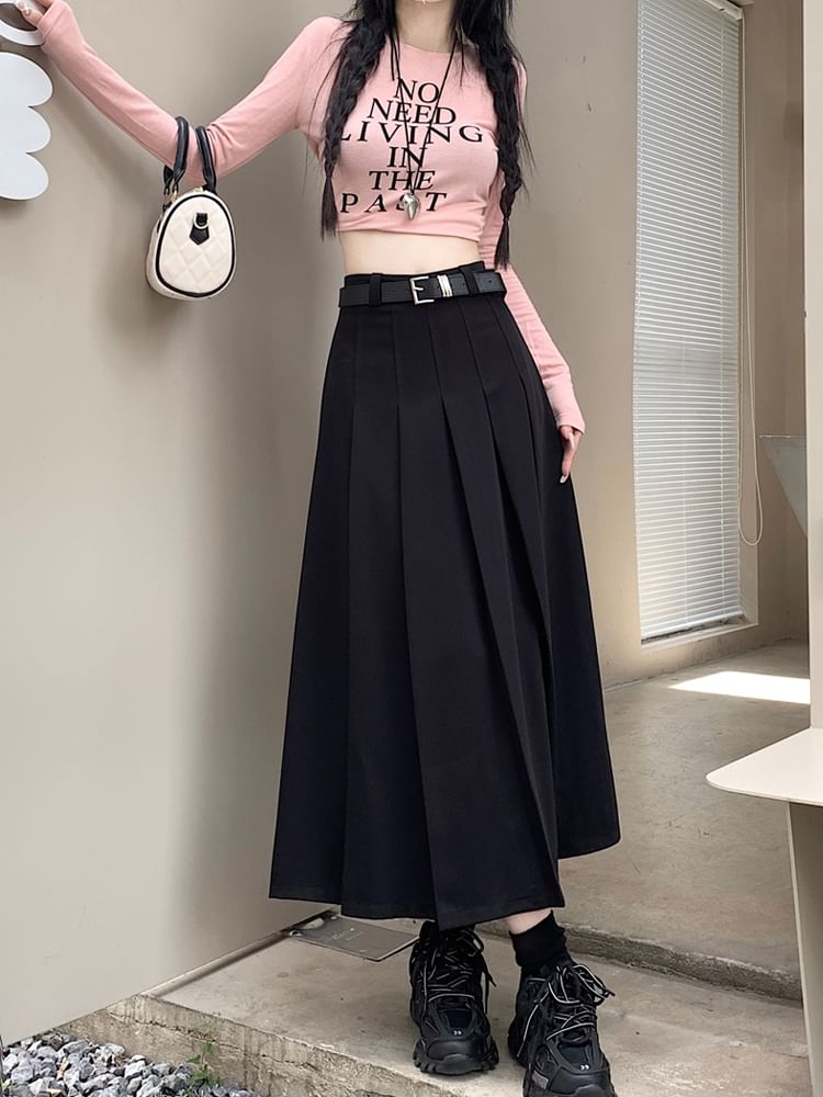 High-Rise Belted A-Line Pleated Skirt Ensemble
