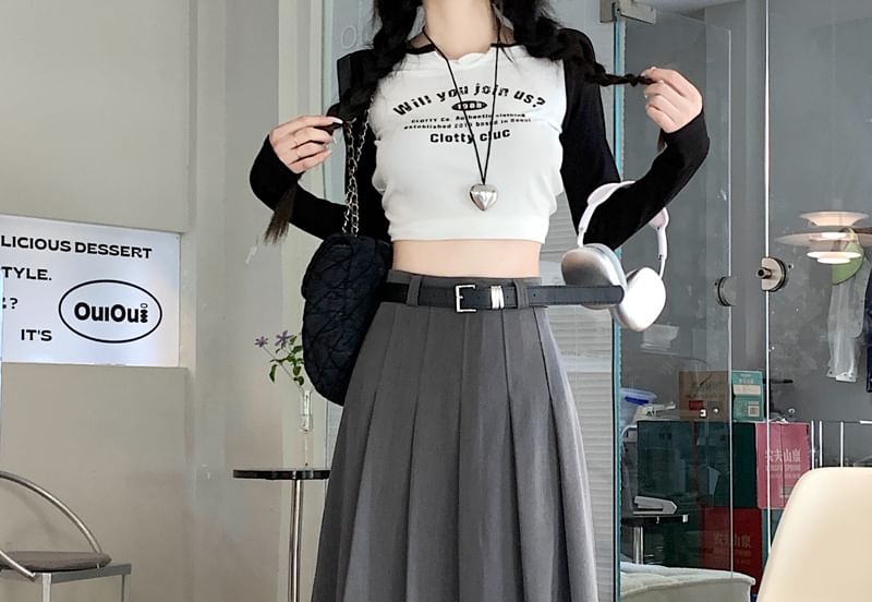 High-Rise Belted A-Line Pleated Skirt Ensemble