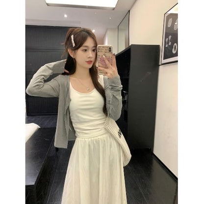 Scoop Neck Top with Maxi Skirt and Cardigan Set