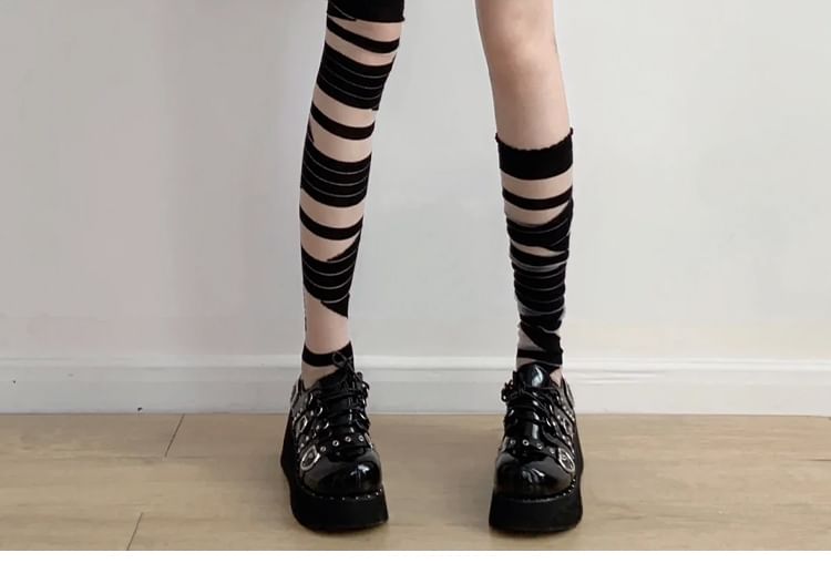 Mesh Panel Over-the-Knee Socks / Set