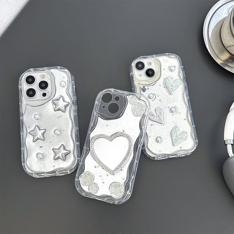 Heart Mirrored Phone Case - iPhone 15 Pro Max / 15 Pro / 15 Plus / 15 / 14 Pro Max / 14 Pro / 14 Plus / 14 / 13 Pro Max / 13 Pro / 13 / 13 mini / 12 Pro Max / 12 Pro / 12 / 12 mini / 11 Pro Max / 11 Pro / 11 / SE / XS Max / XS / XR / X