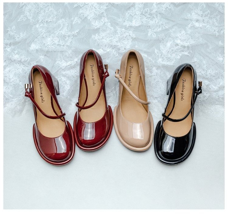 Block Heel Patent Mary Jane Pumps