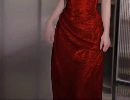 Off-Shoulder Plain Glitter A-Line Evening Gown