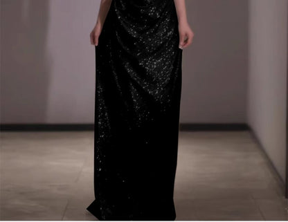 Off-Shoulder Plain Glitter Ruched A-Line Evening Gown