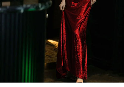 Open Evening Spaghetti Back Strap Cowl Plain Sequin Neck Gown Mermaid