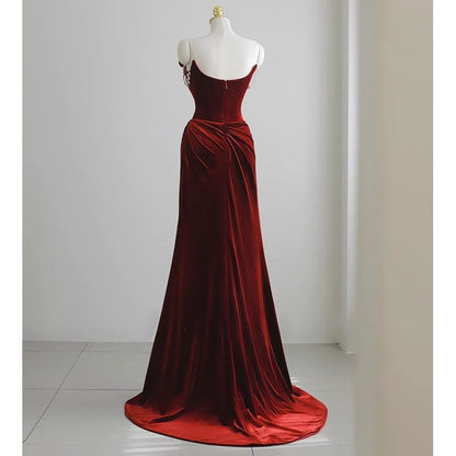 Ruched Gown Mermaid Accent Floral Trained Velvet Off-Shoulder Plain Corset Evening