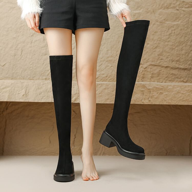 Platform Faux Suede Over The Knee Boots