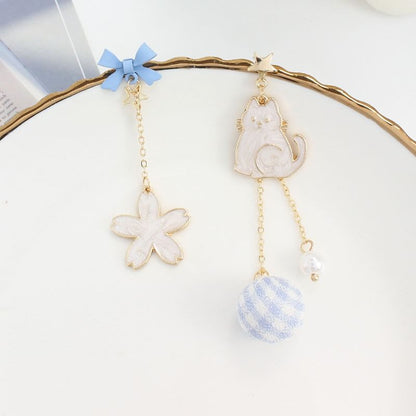 Cat Floral Asymmetrical Alloy Dangle Earring