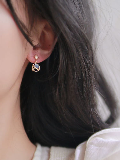 Star Planet Faux Cat Eye Stone Alloy Drop Earring