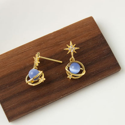 Star Planet Faux Cat Eye Stone Alloy Drop Earring