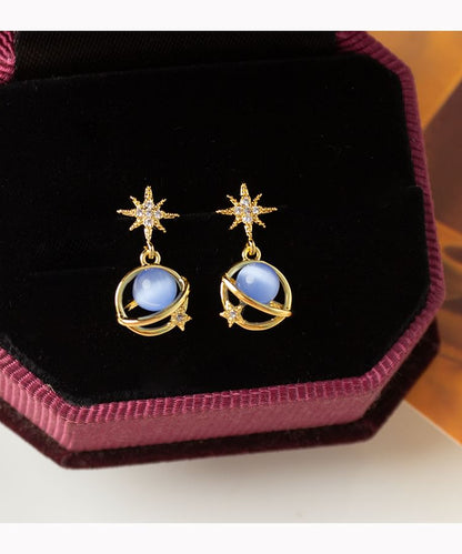 Star Planet Faux Cat Eye Stone Alloy Drop Earring