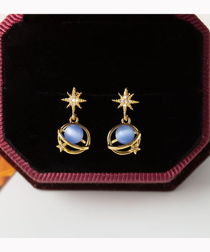 Star Planet Faux Cat Eye Stone Alloy Drop Earring